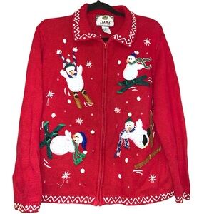 Vintage Tiara International Ugly Christmas Sweater Zip up Snowman Size l…